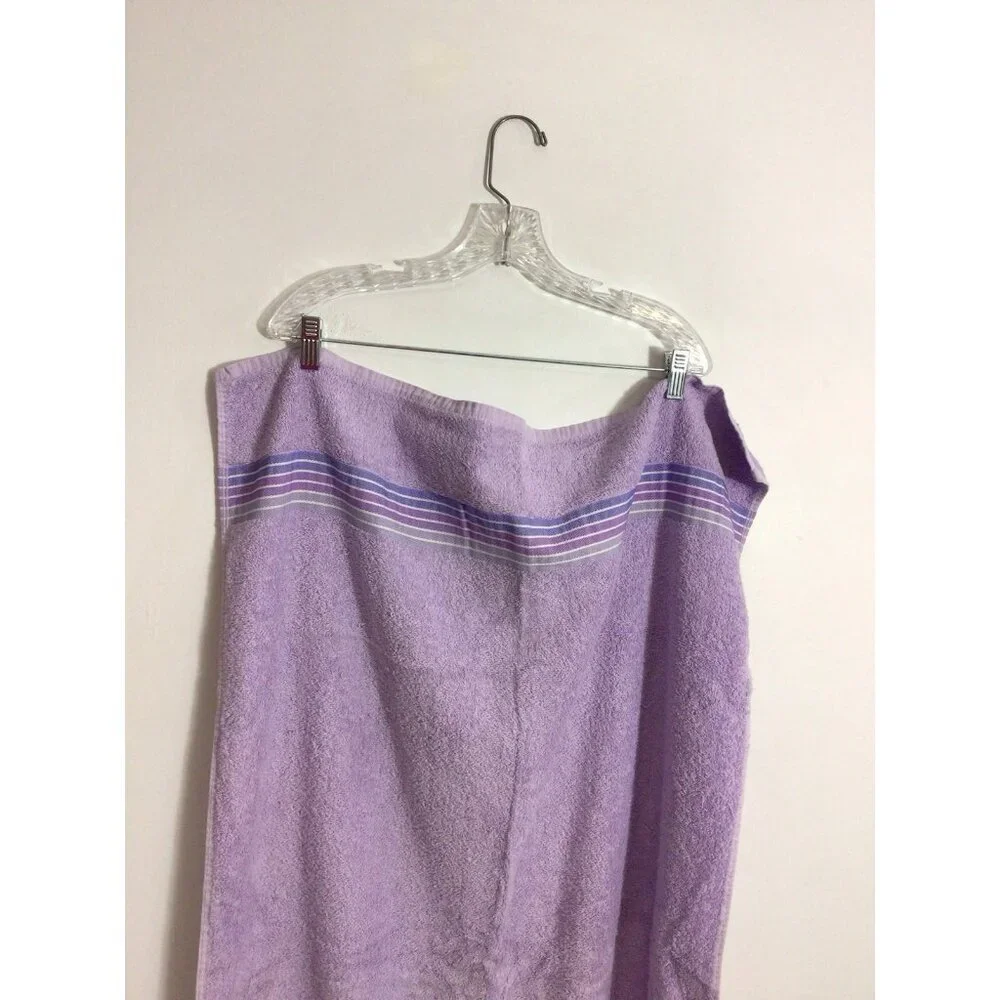 Vintage Purple Bath Towels Stripe Trim Set of 2